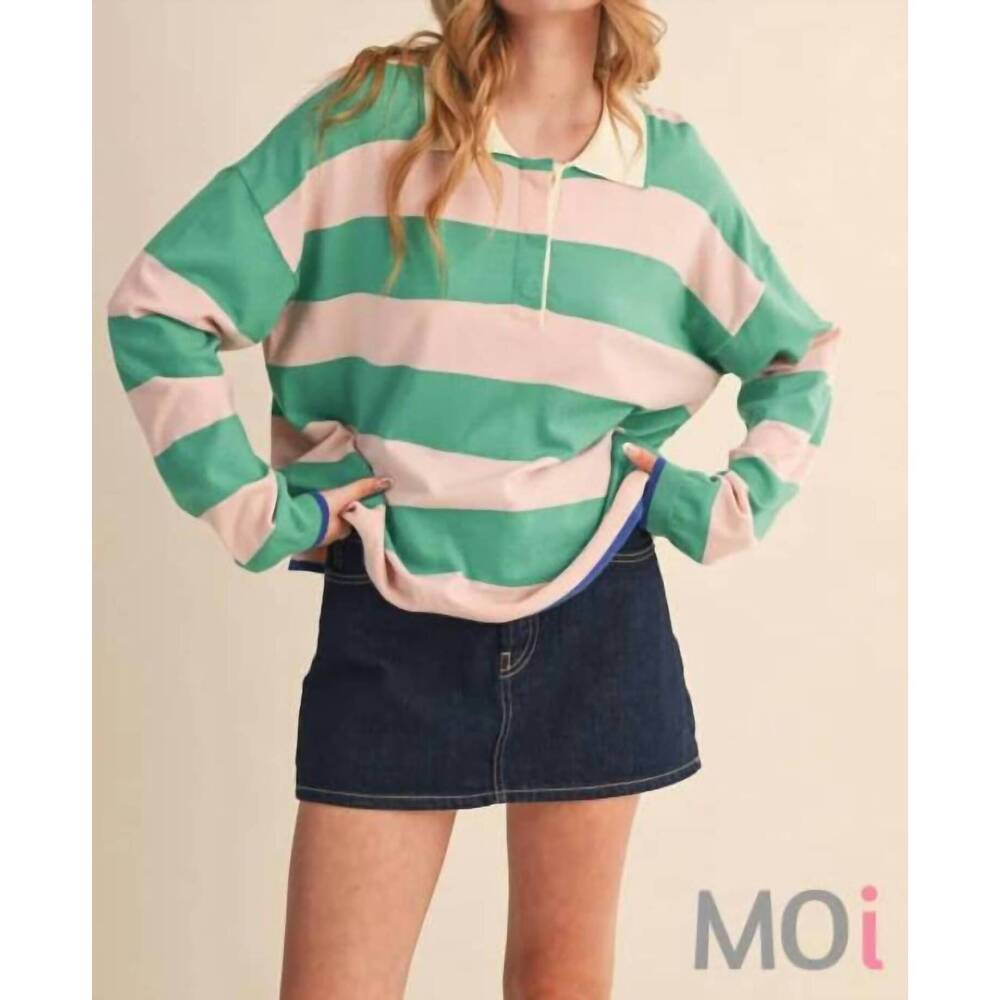 NEW &MERCI striped rugby sweater in green pink